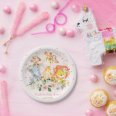 ピンクの金ゴールドのジャングル動物のサファリの花の女の赤ちゃん ペーパープレート (パーティー)