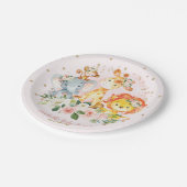 ピンクの金ゴールドのジャングル動物のサファリの花の女の赤ちゃん ペーパープレート (アングル)