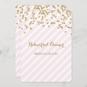 ピンクの金ゴールドのストライプなリハーサルのディナー・パーティ 招待状 (正面/裏面)