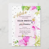 ピンクの金ゴールドのフラミンゴのプリンセスのアロハ菓子16 招待状 (正面)