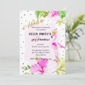 ピンクの金ゴールドのフラミンゴのプリンセスのアロハ菓子16 招待状 (スタンド正面)