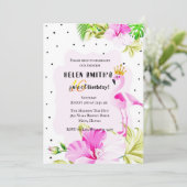 ピンクの金ゴールドのフラミンゴのプリンセスの熱帯菓子16 招待状 (スタンド正面)