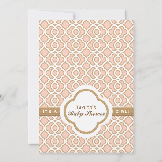 ピンクの金ゴールドのモロッコの女の赤ちゃんのシャワーの招待状 招待状 (裏面)
