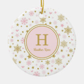 ピンクの金ゴールドの冬のOnederlandの誕生会の好意 セラミックオーナメント (正面)