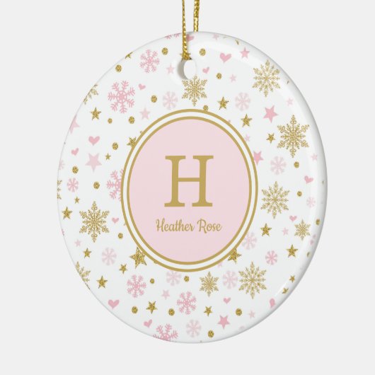 ピンクの金ゴールドの冬のOnederlandの誕生会の好意 セラミックオーナメント (左)