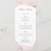 ピンクの金ゴールドの幾何学的な結婚式のメニューまたはプログラム・カード メニュー (正面)