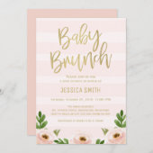 ピンクの金ゴールドの書道のバラのベビーシャワーの招待状 招待状 (正面/裏面)