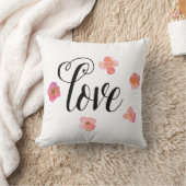 ピンクの金ゴールドの水彩画の花柄愛 クッション (ブランケット)