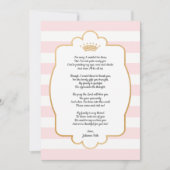 ピンクの金ゴールドの王冠のベビーシャワーはノート感謝していしています + 詩 サンキューカード (正面)
