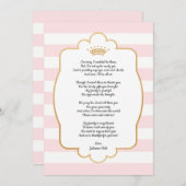 ピンクの金ゴールドの王冠のベビーシャワーはノート感謝していしています + 詩 サンキューカード (正面/裏面)