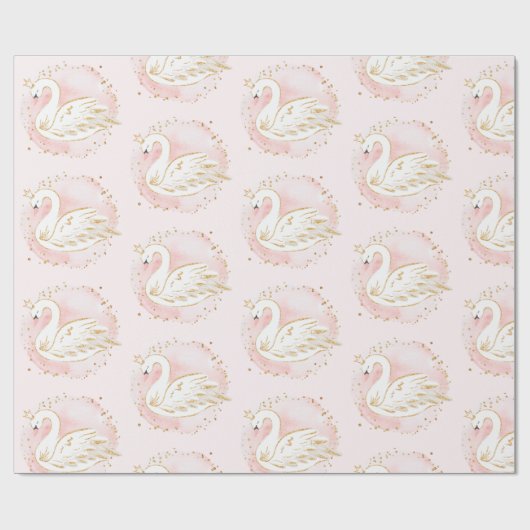 ピンクの金ゴールドの白鳥のプリンセスのベビーシャワーの誕生会 ラッピングペーパー (フラット)