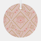 ピンクの金ゴールドの目：幾何学的シームレスなデザイン ガラスオーナメント (裏面)