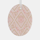 ピンクの金ゴールドの目：幾何学的シームレスなデザイン ガラスオーナメント (正面右)