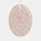 ピンクの金ゴールドの目：幾何学的シームレスなデザイン ガラスオーナメント (正面左)