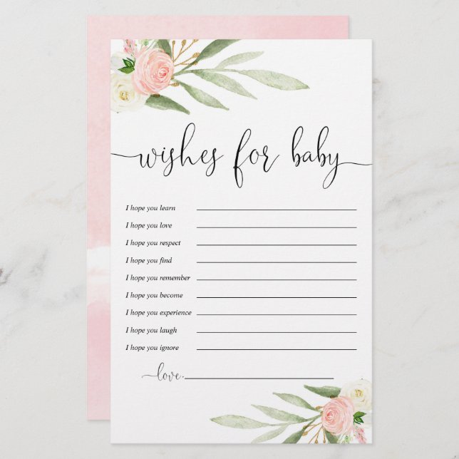 ピンクの金ゴールドの緑の願い赤ちゃんガールカード (正面/裏面)