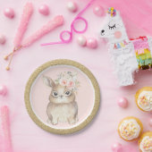 ピンクの金ゴールドの花のバニーウサギのベビーシャワーの誕生日 ペーパープレート (パーティー)