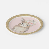 ピンクの金ゴールドの花のバニーウサギのベビーシャワーの誕生日 ペーパープレート (アングル)