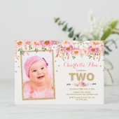 ピンクの金ゴールドの花のDreamcatcherの第2誕生日の招待 招待状 (スタンド正面)