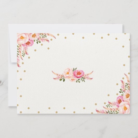 ピンクの金ゴールドの花のDreamcatcherの第2誕生日の招待 招待状 (裏面)