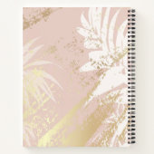 ピンクの金ゴールドの葉ヤシのモノグラムの木 ノートブック (裏面)