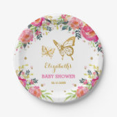 ピンクの金ゴールドの蝶/かわいらしい水彩画の花柄 ペーパープレート (正面)