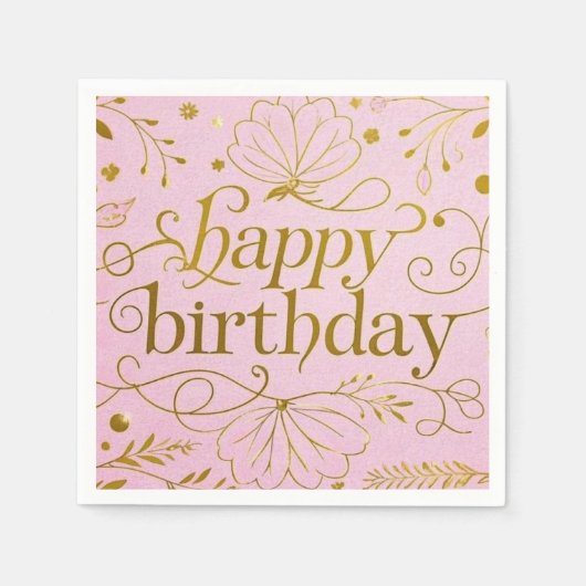ピンクの金ゴールドの豪華な豪華なエレガント誕生日 スタンダードカクテルナプキン (正面)