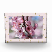 ピンクの金ゴールドの輝きの紙吹雪のパーソナライズな写真 フォトブロック (正面)