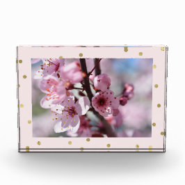 ピンクの金ゴールドの輝きの紙吹雪のパーソナライズな写真 フォトブロック