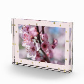 ピンクの金ゴールドの輝きの紙吹雪のパーソナライズな写真 フォトブロック (右)