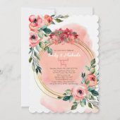 ピンクの金ゴールドはっきりしたフローラ開花婚約パーティ 招待状 (正面)