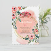 ピンクの金ゴールドはっきりしたフローラ開花婚約パーティ 招待状 (スタンド正面)