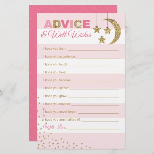 ピンクの金ゴールドはベビーカードシャワーゲームを願う (正面/裏面)