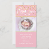 ピンクの金ゴールドはベビーシャワーの女の子|の写真感謝していしています サンキューカード (正面)