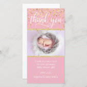 ピンクの金ゴールドはベビーシャワーの女の子|の写真感謝していしています サンキューカード (正面/裏面)