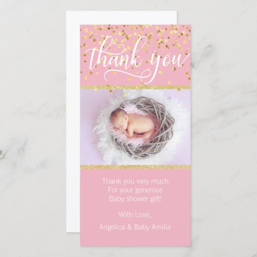 ピンクの金ゴールドはベビーシャワーの女の子|の写真感謝していしています サンキューカード (正面/裏面)