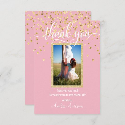 ピンクの金ゴールドはベビーシャワーの女の子|の写真感謝していしています サンキューカード (正面/裏面)