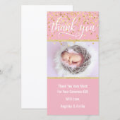 ピンクの金ゴールドはベビーシャワーの女の子|の写真感謝していしています サンキューカード (正面/裏面)