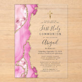 ピンクの金ゴールドは女の子を最初の聖餐式 アクリル招待状 (正面)