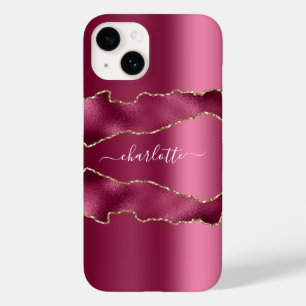 ピンクの金ゴールドアガテ大理石名スクリプト Case-Mate iPhone 14ケース