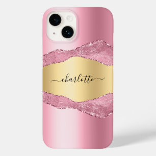 ピンクの金ゴールドアガテ大理石名スクリプト Case-Mate iPhone 14ケース