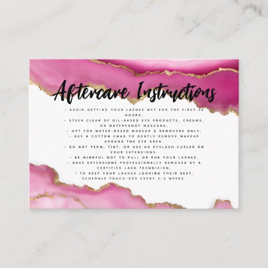 ピンクの金ゴールドアゲートラッシュアイラッシュエクステンションアフターケア 名刺 (正面)