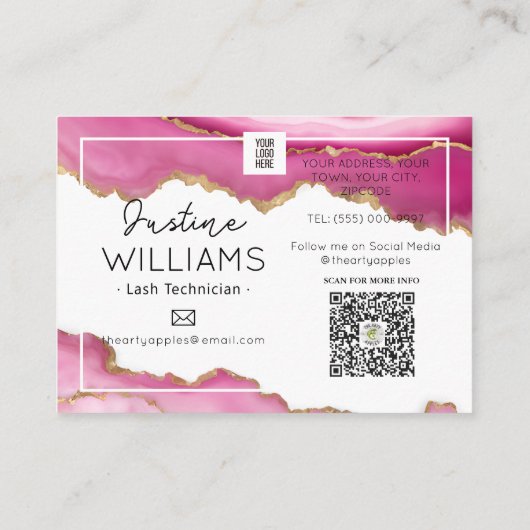 ピンクの金ゴールドアゲートラッシュアイラッシュエクステンションアフターケア 名刺 (裏面)