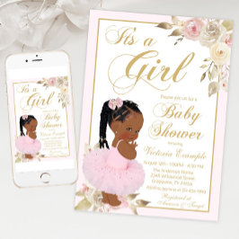 ピンクの金ゴールドアフリカプリンセスツチュベビーシャワー 招待状