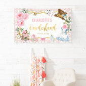 ピンクの金ゴールドアリスOnederland 1st誕生日パーティー 横断幕 (インサイチュ)