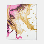 ピンクの金ゴールドアルコールのインク煙スプラッシュ セラミックオーナメント (左)