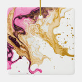 ピンクの金ゴールドアルコールのインク煙スプラッシュ セラミックオーナメント (裏面)