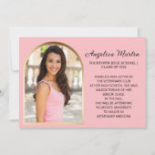 ピンクの金ゴールドアーチ写真の卒業発表 案内状 (正面)