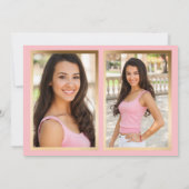 ピンクの金ゴールドアーチ写真の卒業発表 案内状 (裏面)