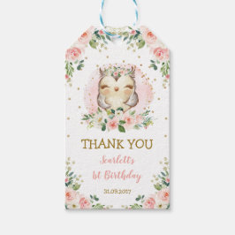 ピンクの金ゴールドウッドランドフクロウピンクのバラ誕生日の好意 ギフトタグ