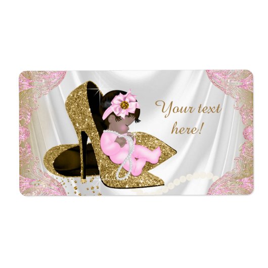 ピンクの金ゴールドエスニック赤ちゃんシャワー水ボトルラベル ラベル (正面)